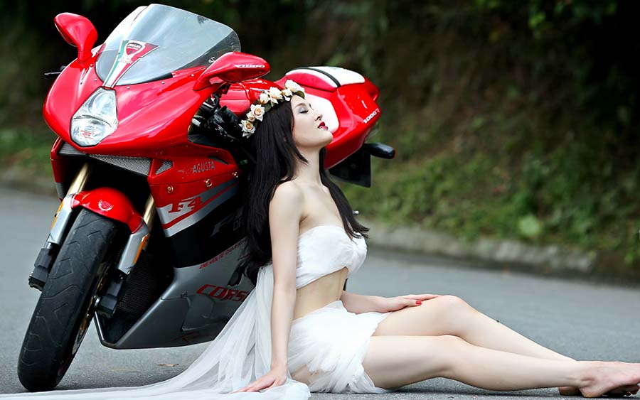 Beautiful girls and motorcycles in Pontianak